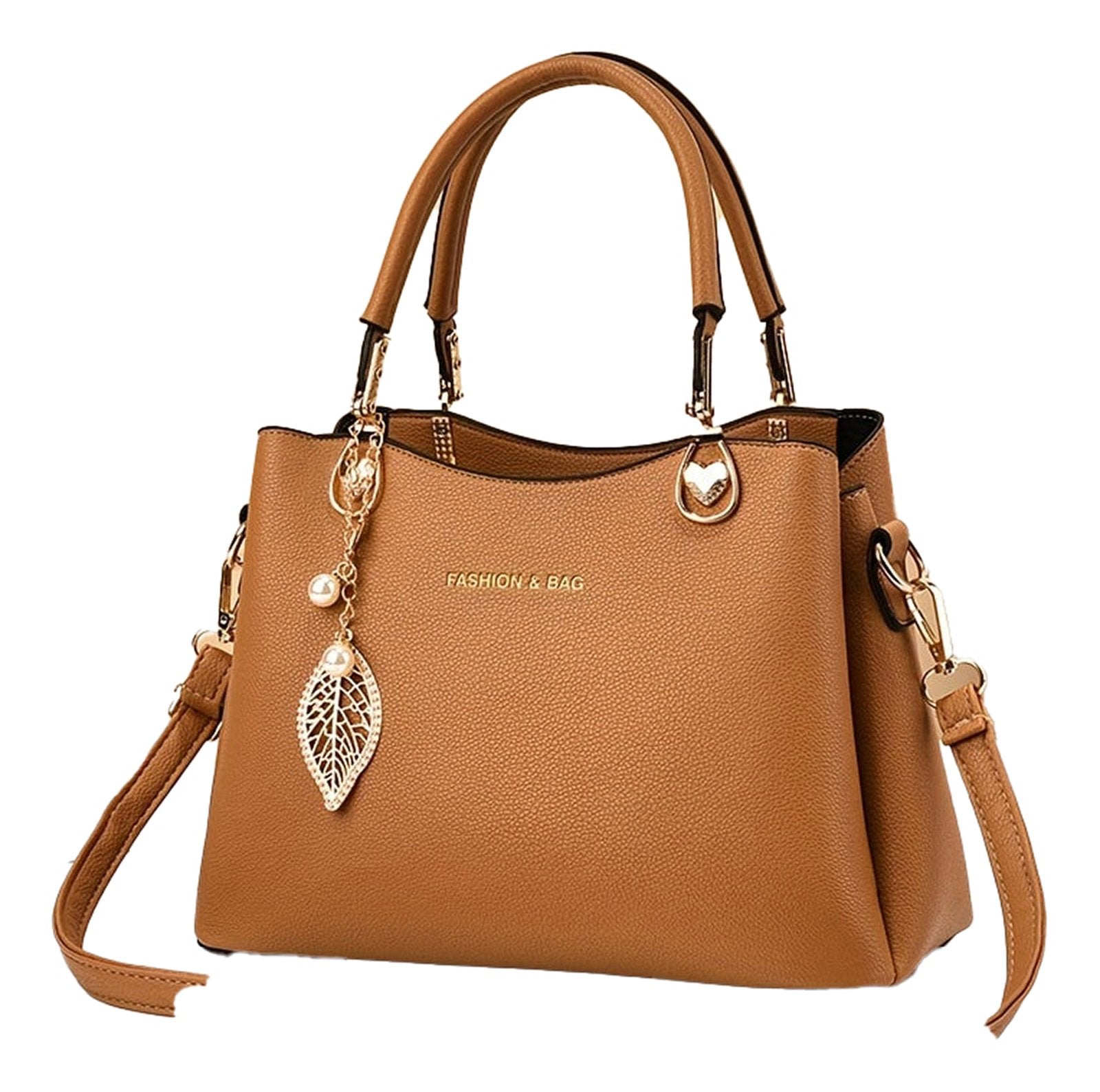 Stylish LuckeLadybug LLC Satchel in Brown with Elegant White Handbag for Women Charm Detail