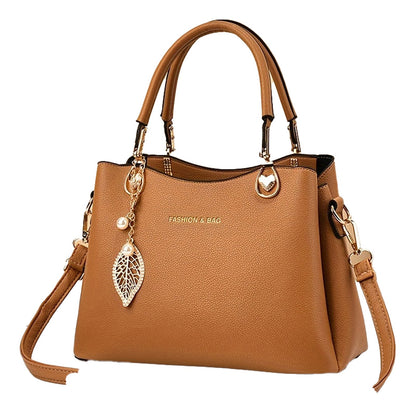 Stylish LuckeLadybug LLC Satchel in Brown with Elegant White Handbag for Women Charm Detail