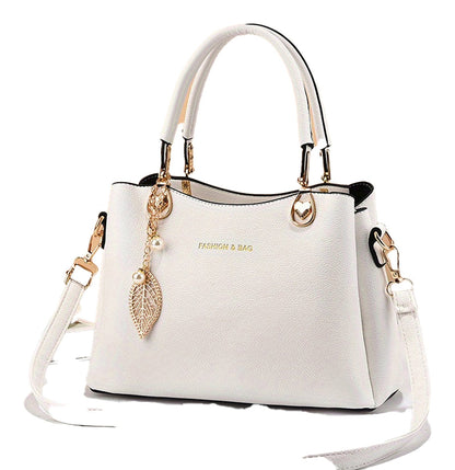 Elegant white handbag for women with gold accents and detachable shoulder strap for versatile styling