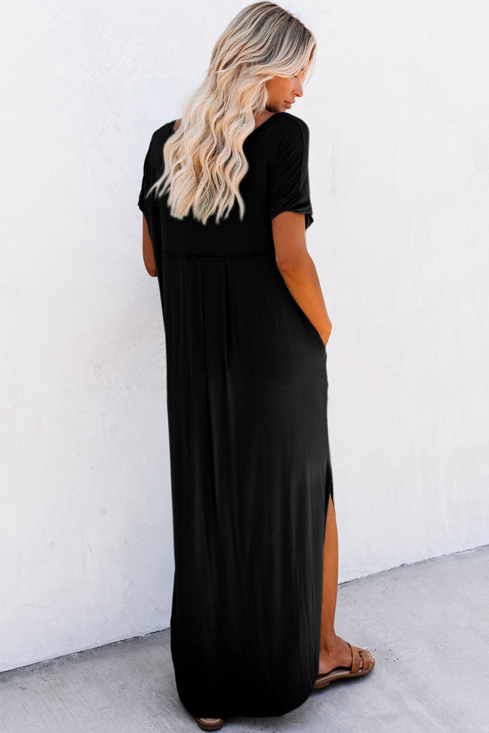 Black T-Shirt and maxi dress from LuckeLadybug LLC with side pockets and a stylish design