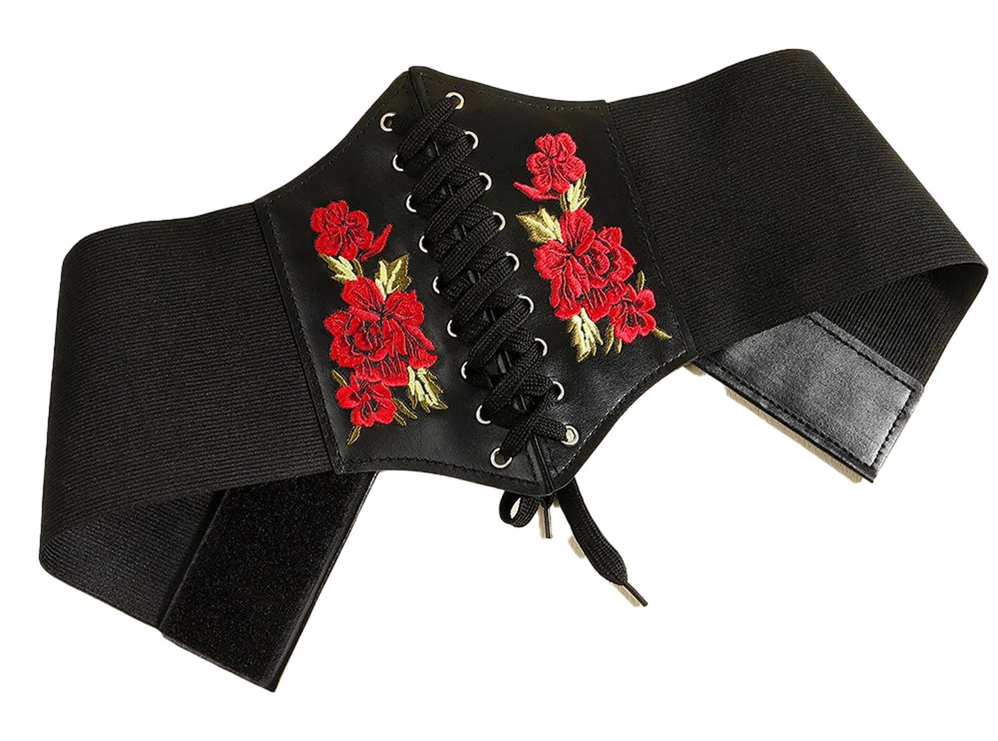 LuckeLadybug fashion corset belt for women with floral embroidery and adjustable laces
