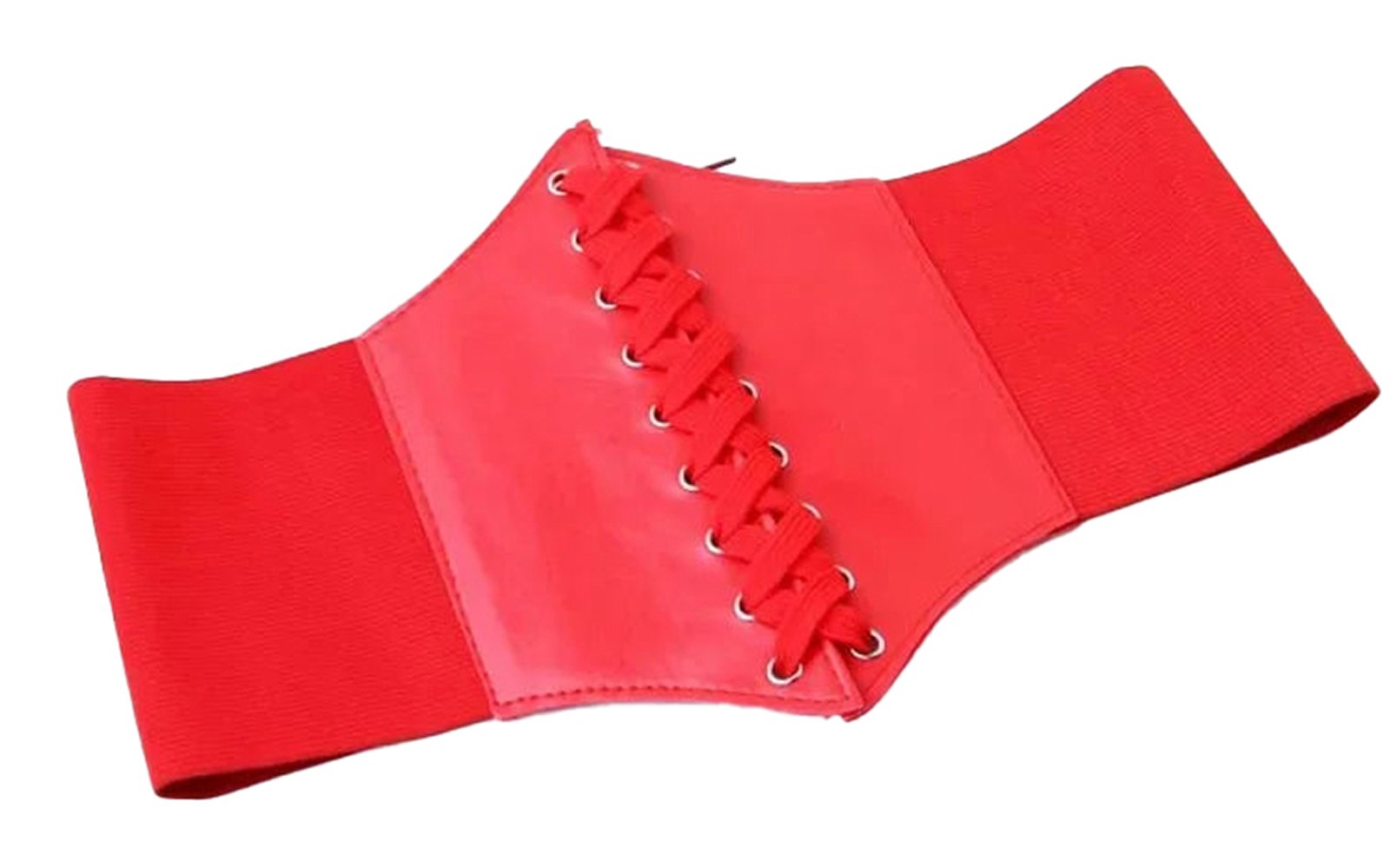 Red fashion corset belt for women featuring lace-up design and elastic side panels