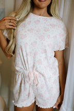 LuckeLadybug LLC Floral Lounge Room Set Soft Pink Shorts with Ruffled Hem for Comfortable Relaxation
