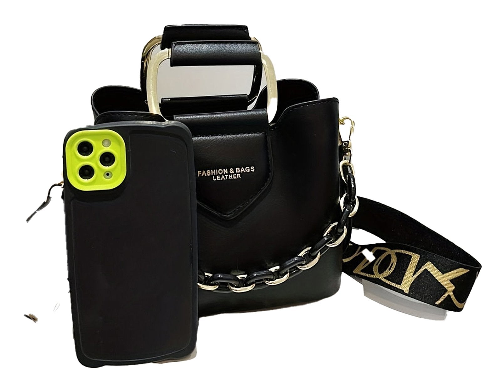 LuckeLadybug fashion top handle bucket bag with chain detail and trendy design, perfect for stylish outings