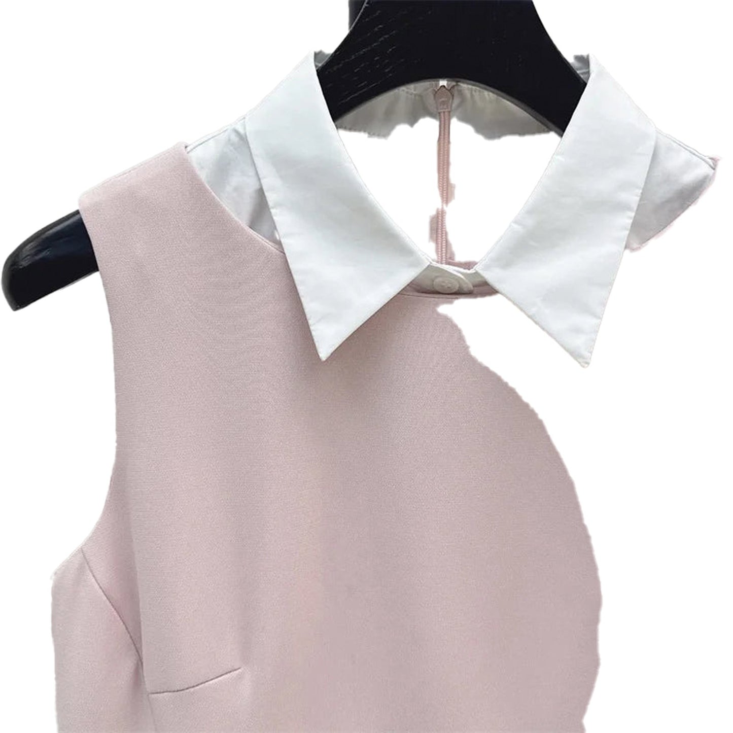 Pink waist cinching mini dress for women with a stylish white collar for a chic look