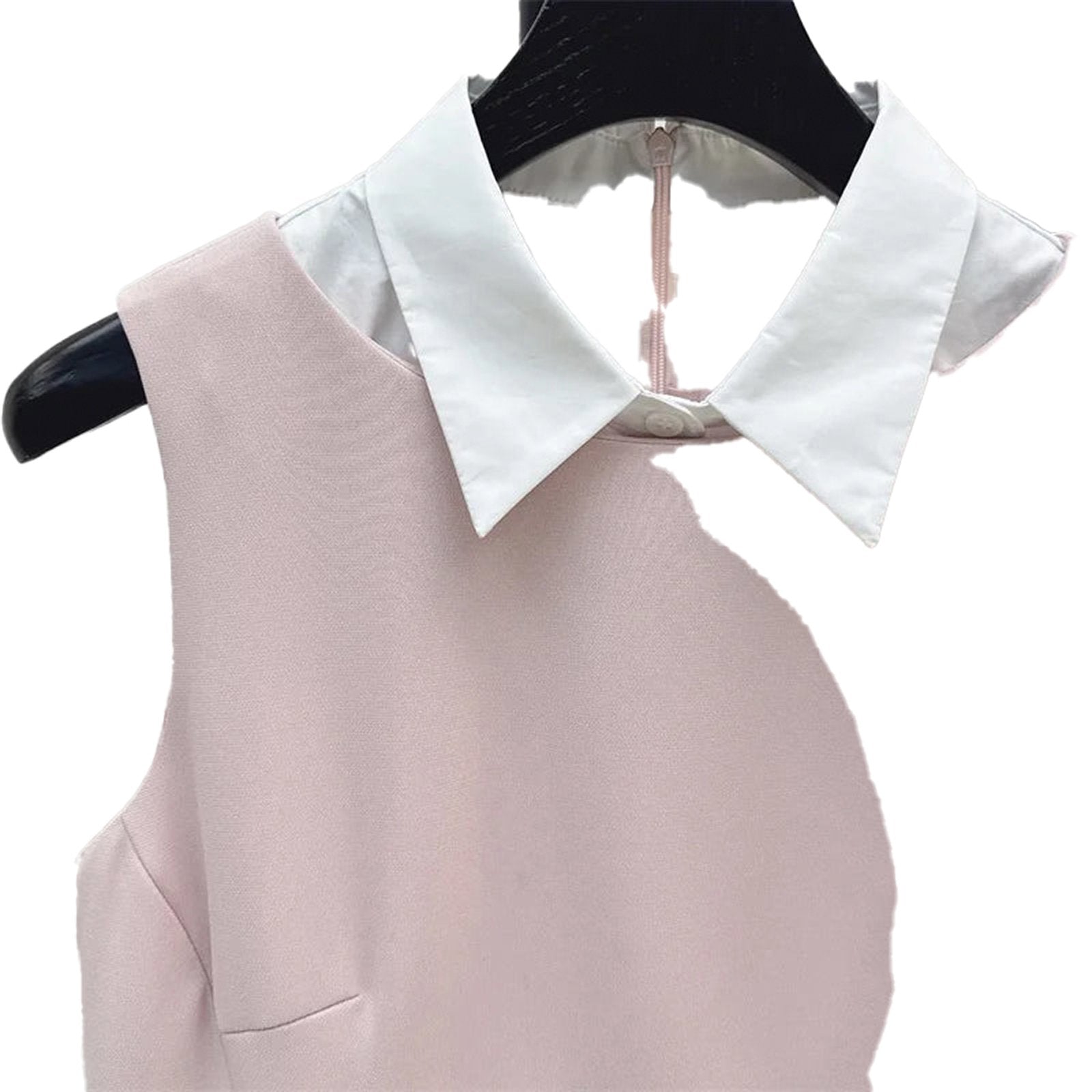Pink waist cinching mini dress for women with a stylish white collar for a chic look