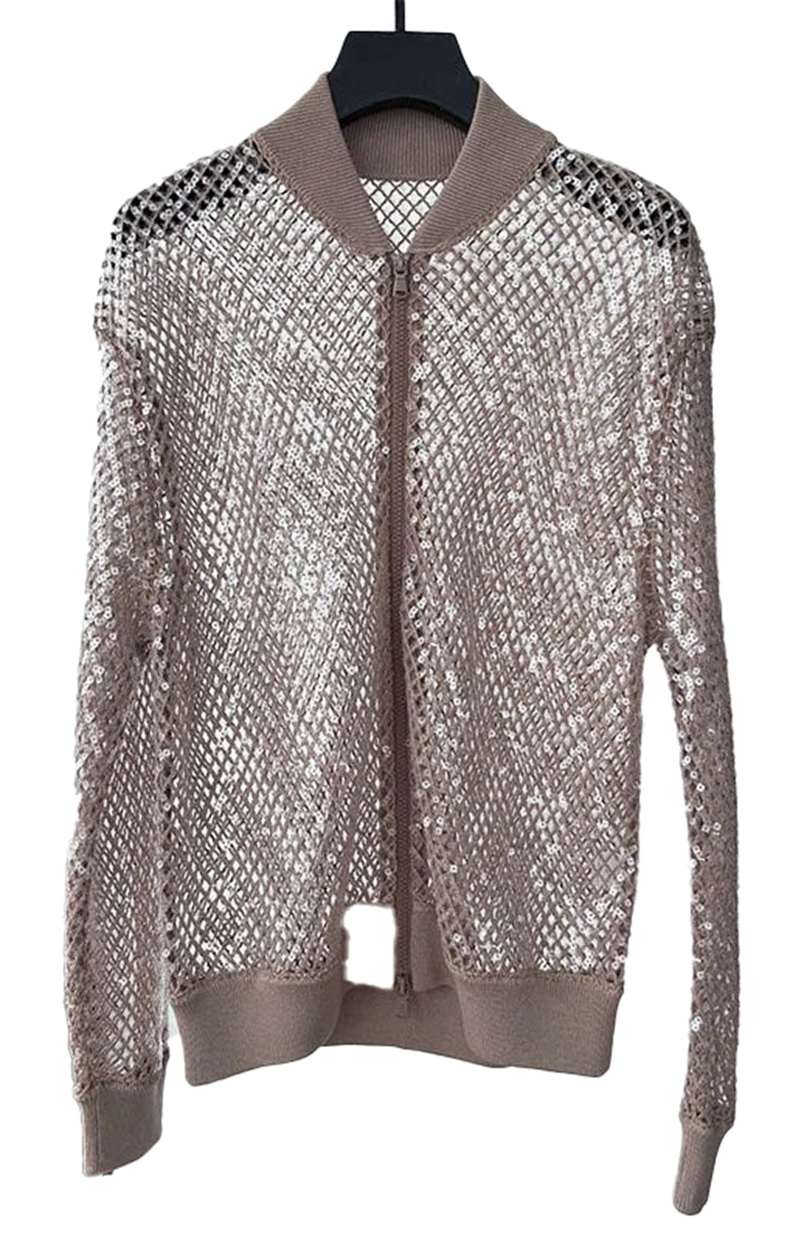 LuckeLadybug LLC lightweight mesh cardigan in beige perfect layering over waist cinching mini dress for women