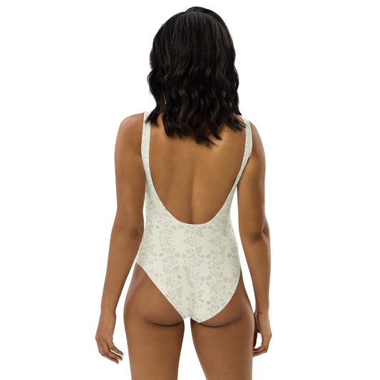 Back view of fashionable floral swimwear for women one-piece swimsuit by LuckeLadybug