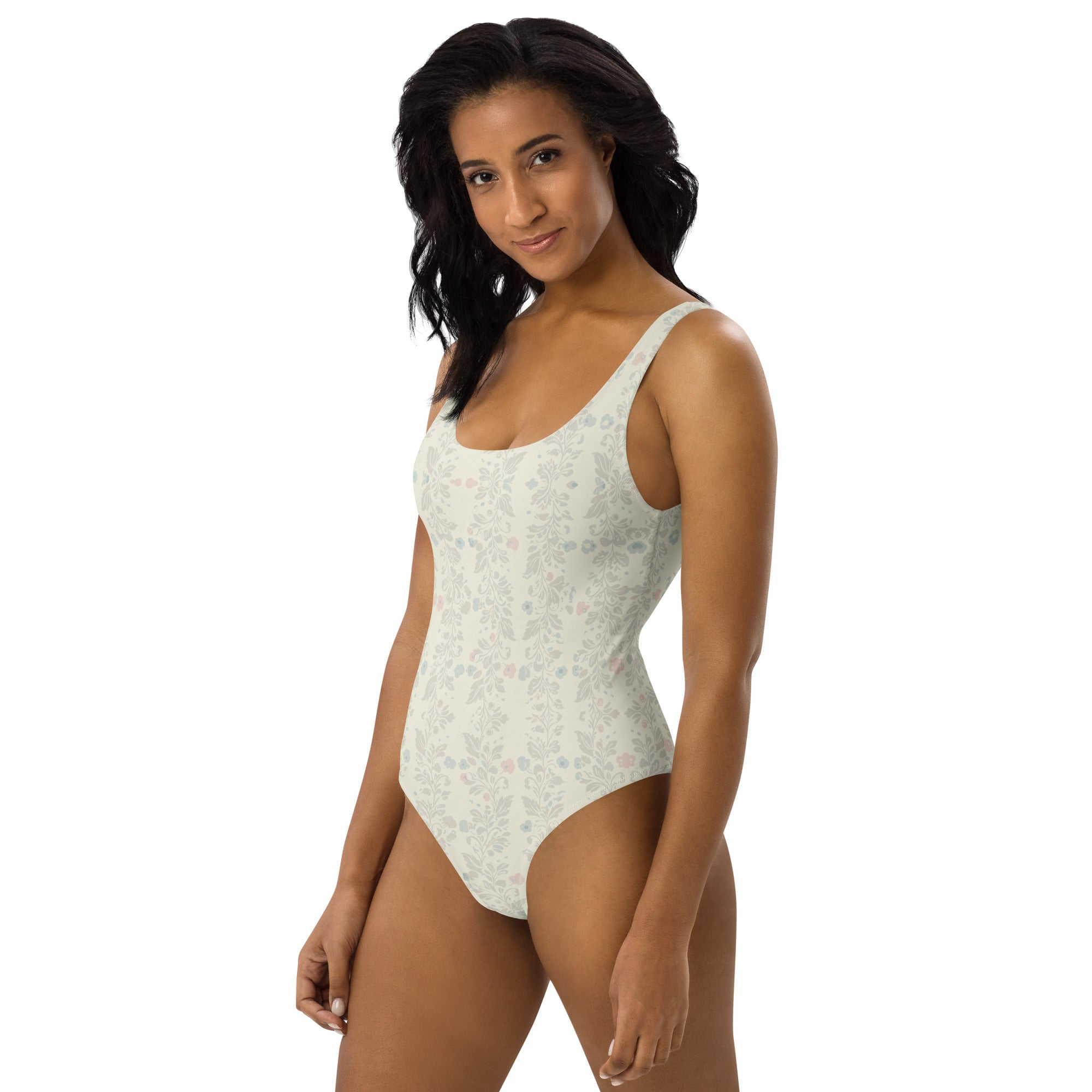 LuckeLadybug one-piece swimsuit in light floral pattern fashionable floral swimwear for women