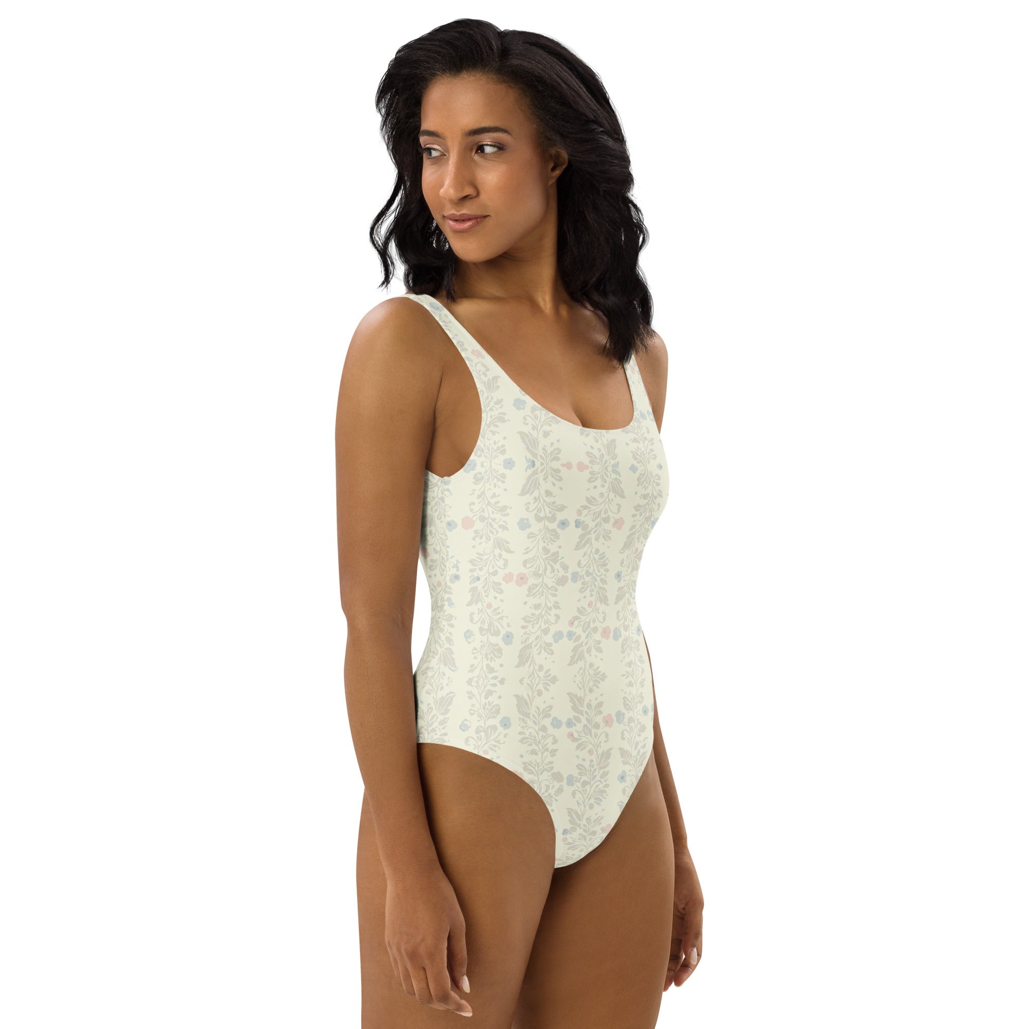 LuckeLadybug one-piece fashionable floral swimwear for women with soft pastel floral print