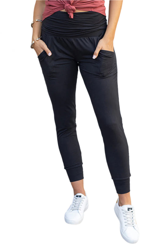 LuckeLadybug fashionable leggings with pockets in black featuring a high waistband and casual fit