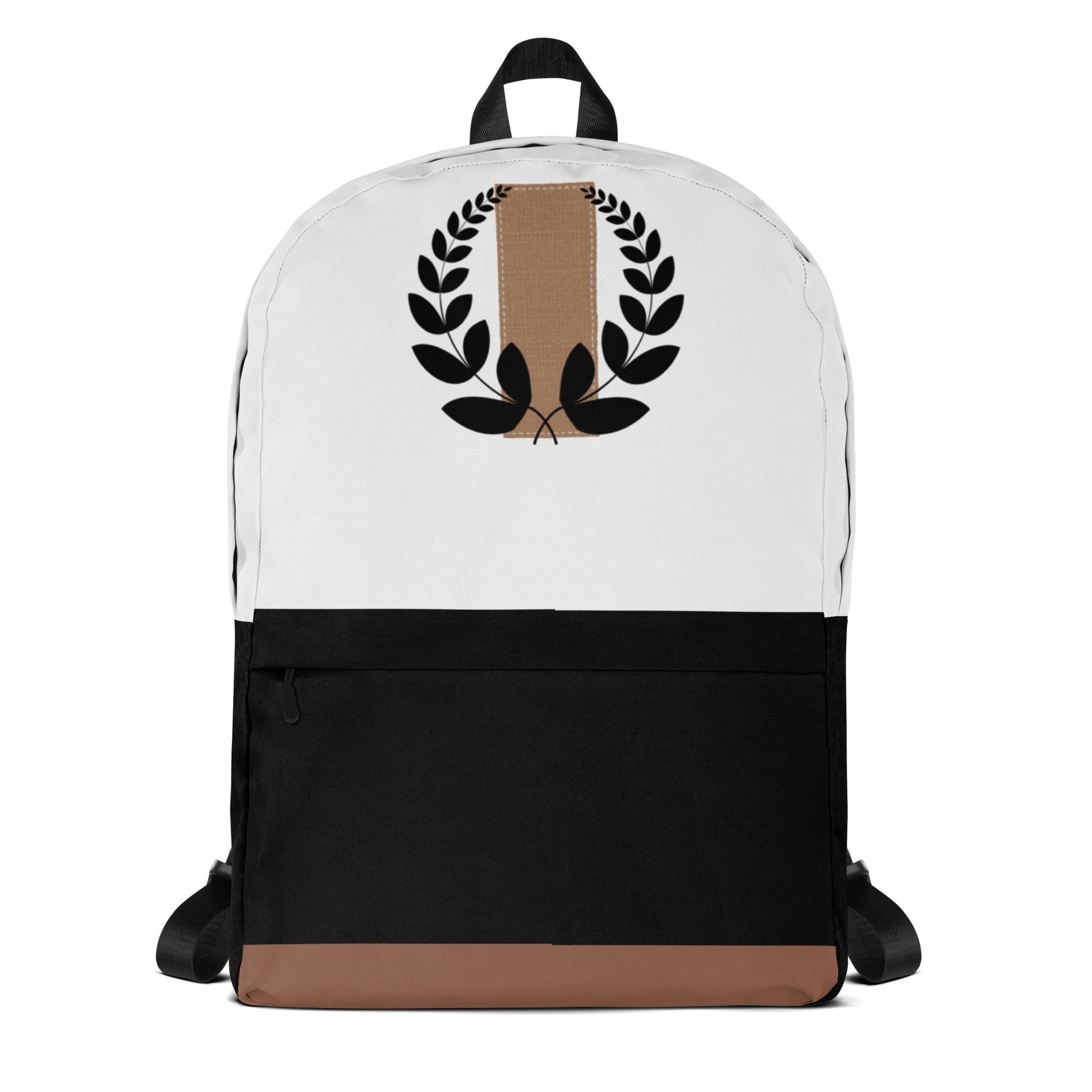 LuckeLadybug black white and brown fashion backpack with laurel design fashionable school backpack for teens
