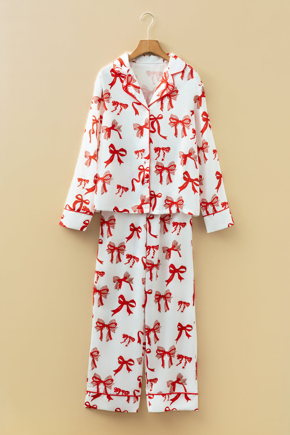 Red Christmas Bow Pajama Set For Women