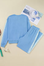 Blue Floral Lounge Set Women Cozy Comfort