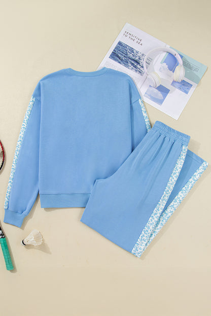 Blue Floral Lounge Set Women Cozy Comfort