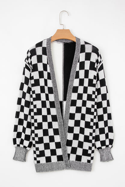 Black Checkered Cardigan For Trendy Style