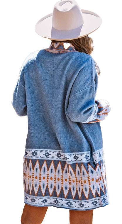 Brown Aztec Print Cardigan For Trendy Styles