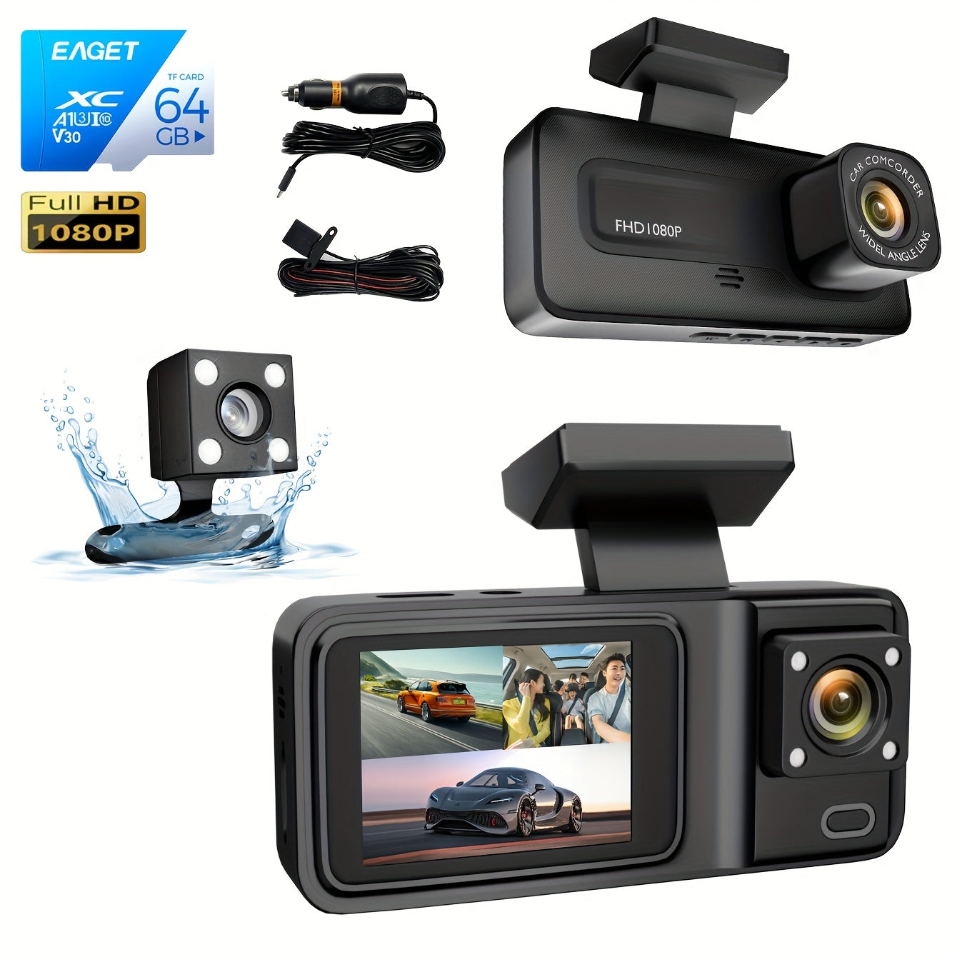 3 Channel Dash Cam 2k With Dual Lens