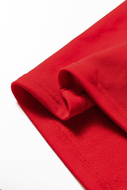 Red Varsity Sweatshirt Dress Cozy Pocketed Mini