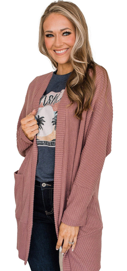 Mineral Red Waffle Knit Cardigan