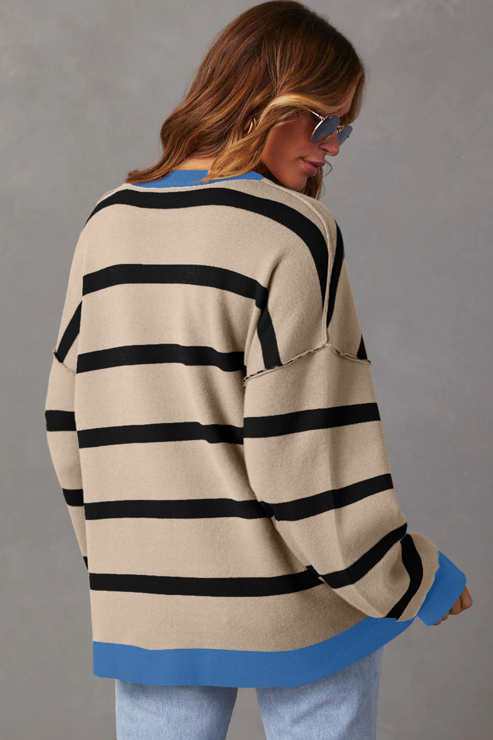 Pink Stripe Colorblock Cardigan For Trendy Style