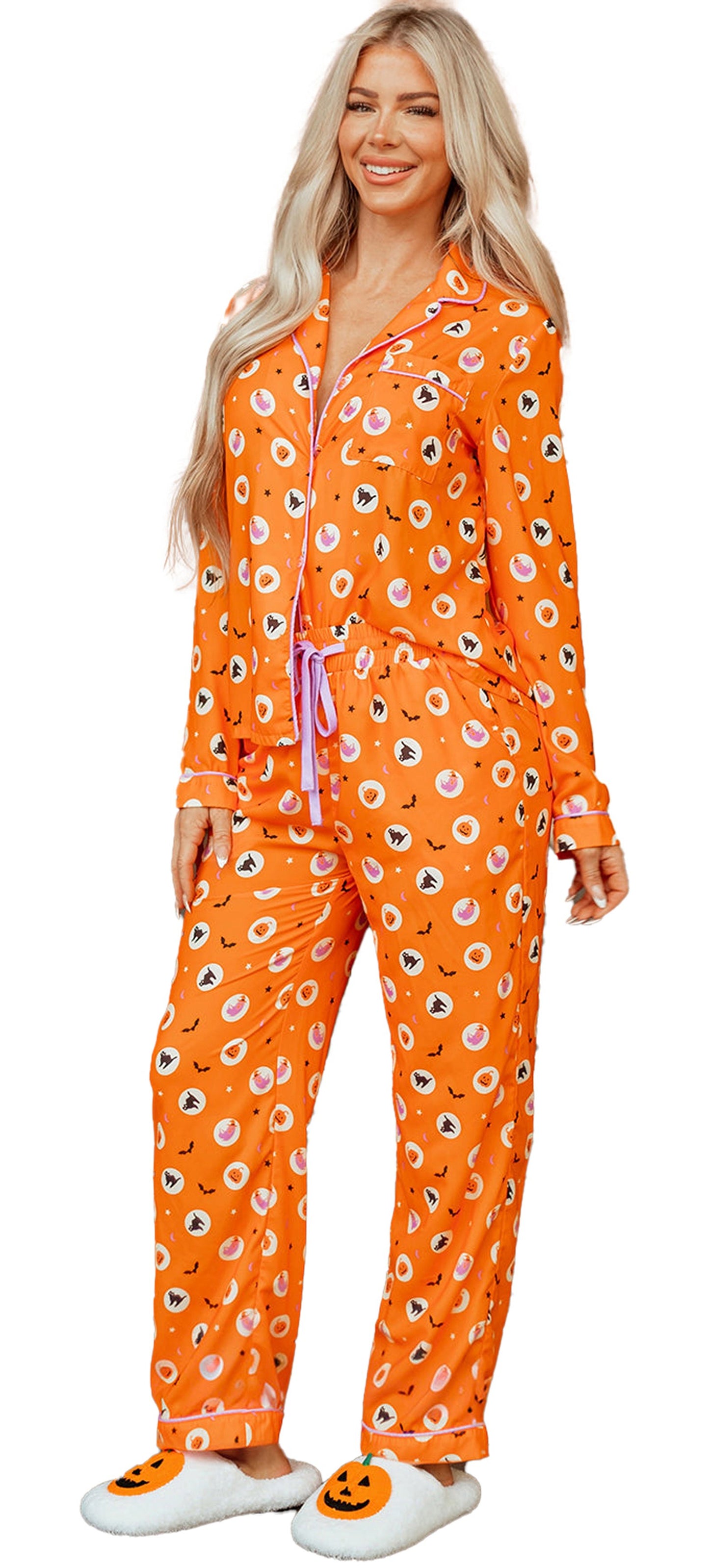 Orange Halloween Pajama Set For Women