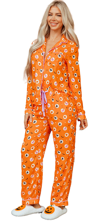 Orange Halloween Pajama Set For Women