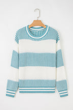 Brown Striped Patchwork Sweater For Trendy Look