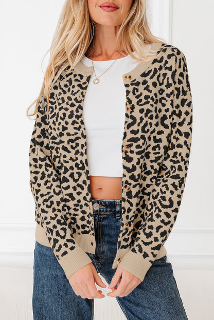 Khaki Leopard Print Cardigan For Stylish Looks