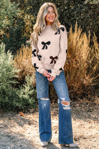 Pearl Embellished Bow Sweater For Chic Style