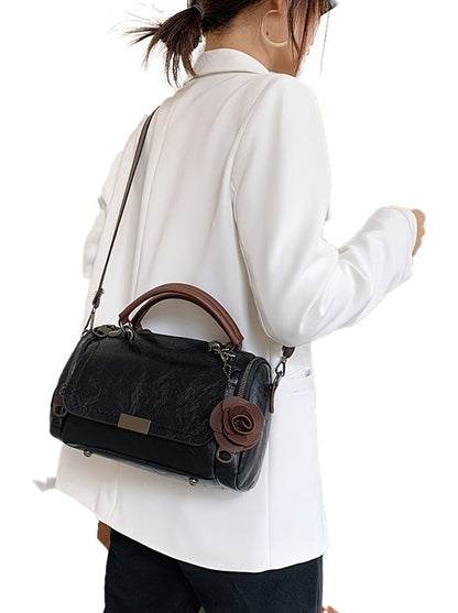 Womens Boston Handbag With Flower Pendant