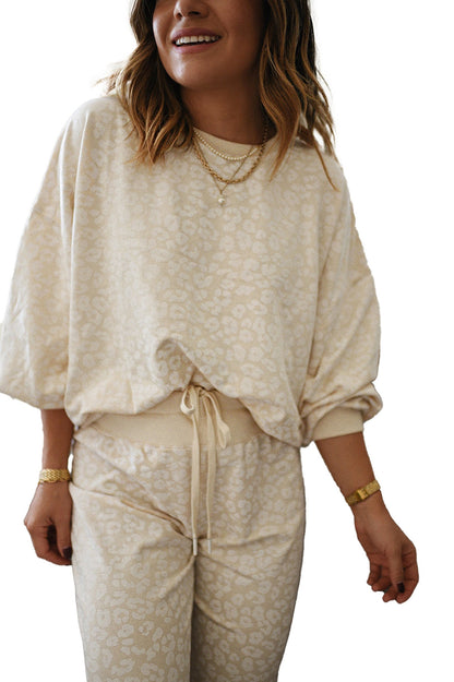 White Cheetah Print Loungewear Set