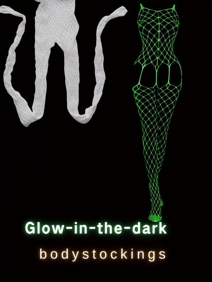 Luminous Fishnet Bodystocking - Open Crotch Women's Hot Lingerie &