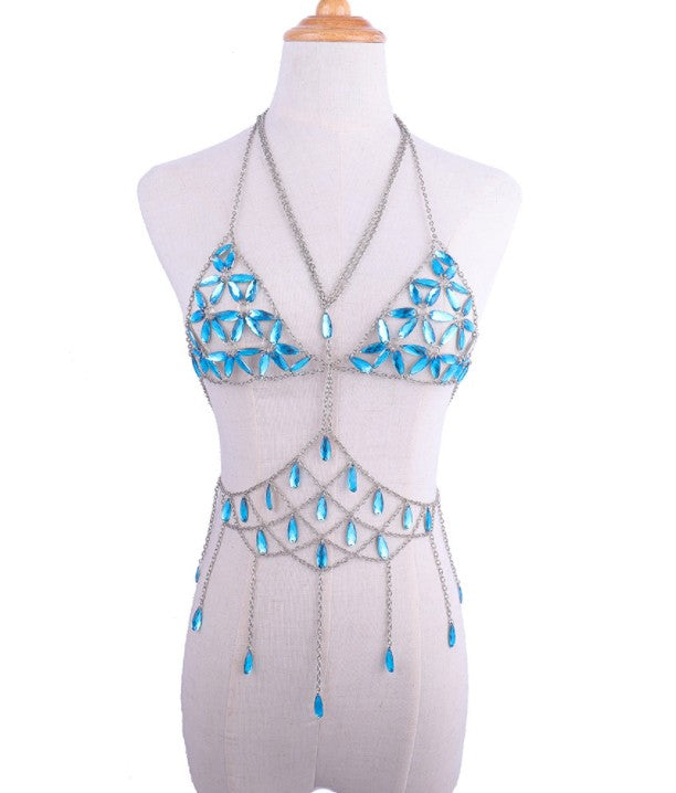 LuckeLadybug Blue Beaded Tank Top with Unique Design and Drape Accents for Stylish Summer Wear