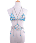 LuckeLadybug Blue Beaded Tank Top with Unique Design and Drape Accents for Stylish Summer Wear