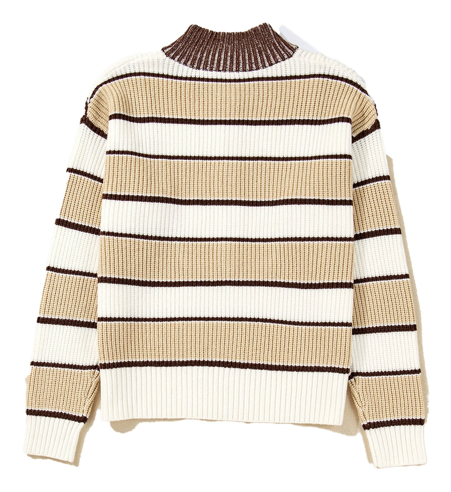 Khaki Stripe Half Zip Drop Shoulder Womens Sweater