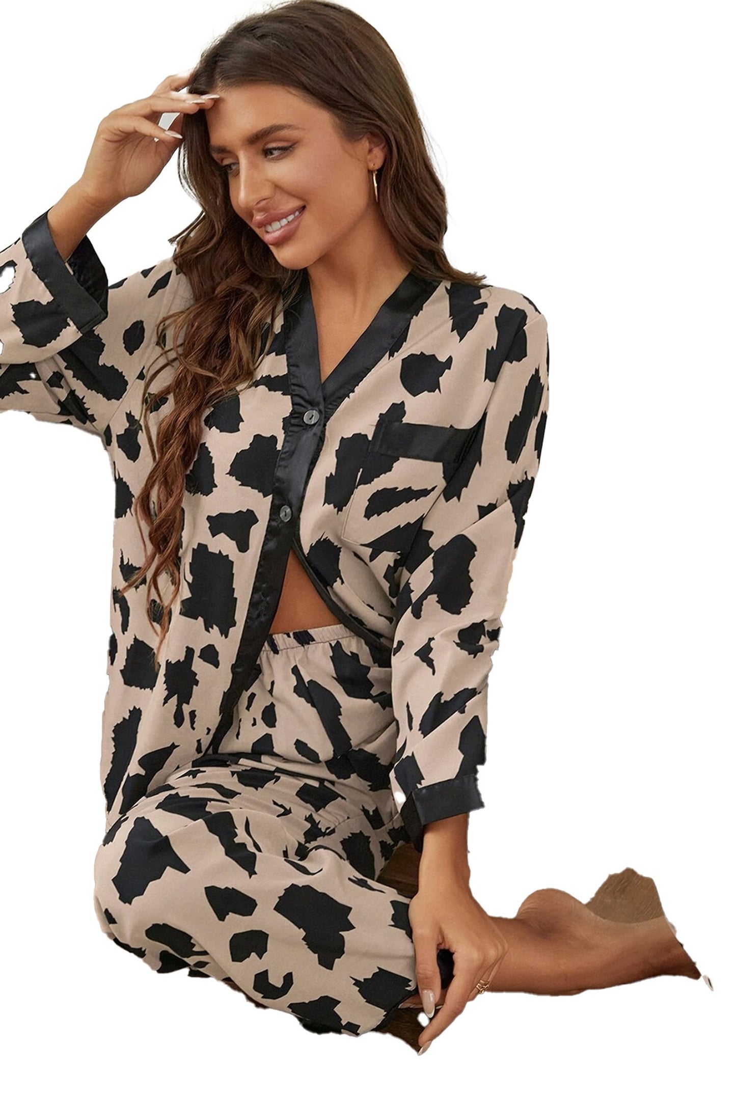 Khaki Cheetah Print Sleepwear Set