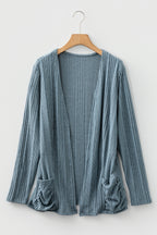 Black Ribbed Open Front Cardigan