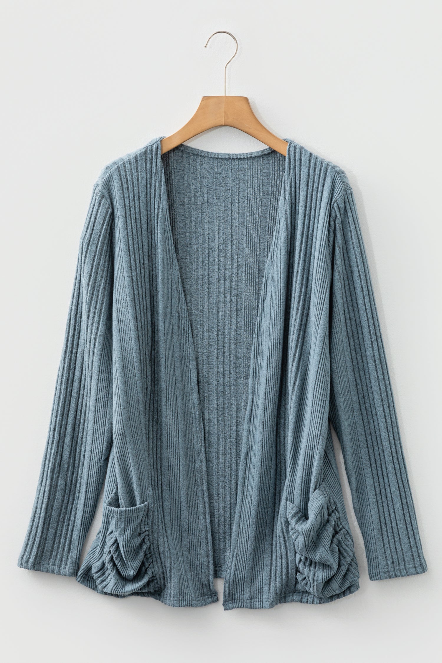 Black Ribbed Open Front Cardigan
