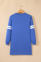 Red Varsity Sweatshirt Dress Cozy Pocketed Mini
