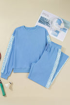 Blue Floral Lounge Set Women Cozy Comfort