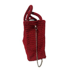 Flame Frame Structured Red Trapezoid Bag with woven texture and chain strap detail