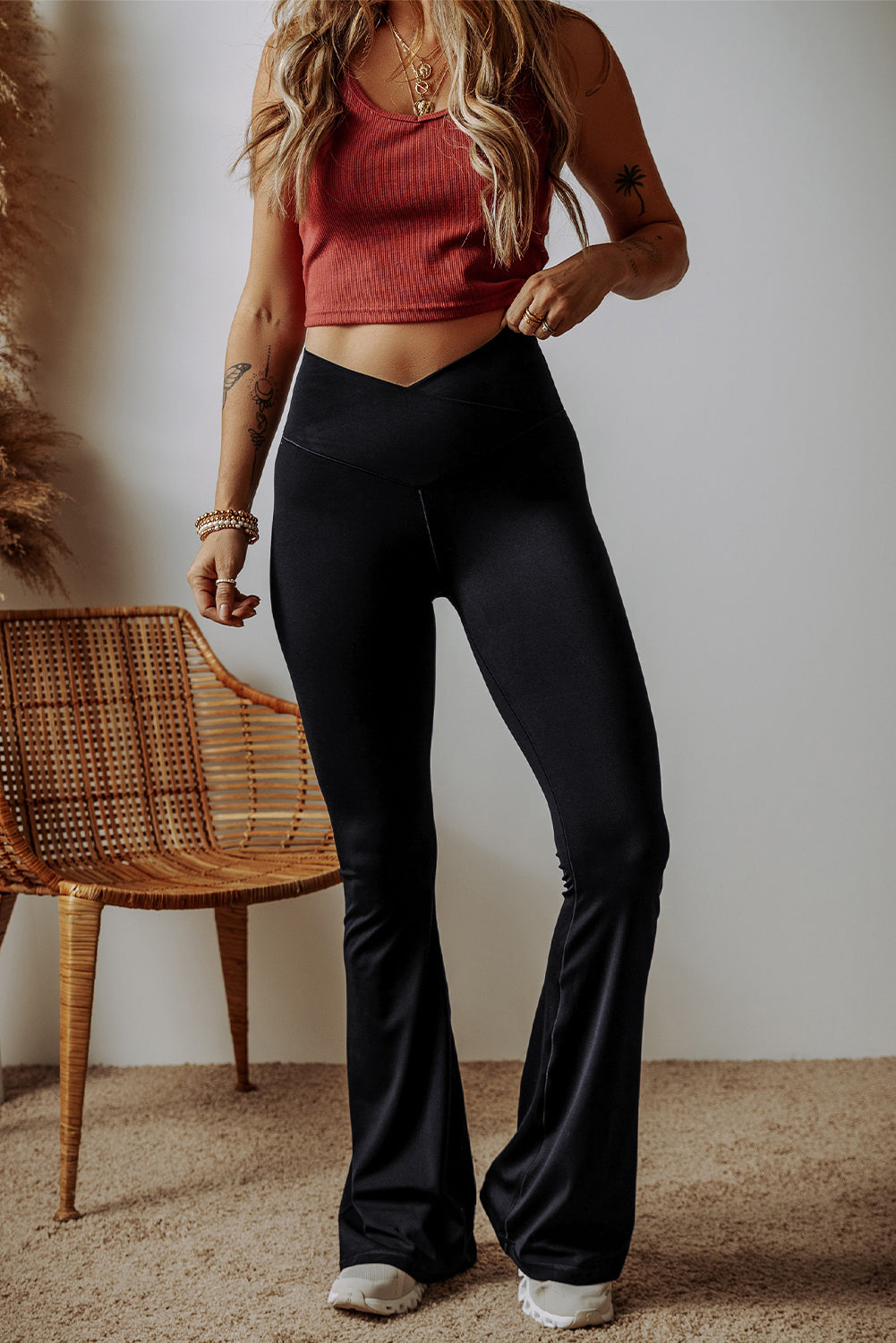 Black flared leggings from LuckeLAdybug LLC with a high waist for a trendy look