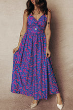 Vibrant floral fit and flare maxi dress from LuckeLadybug LLC with a stylish knot detail