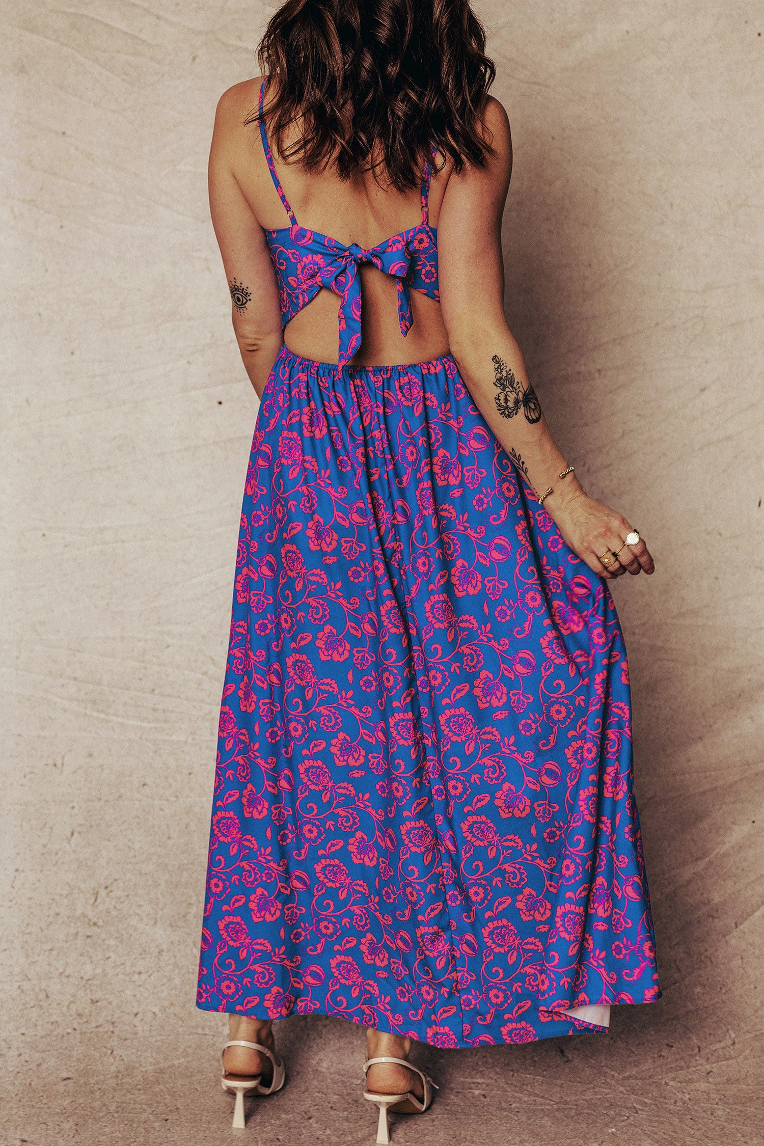 LuckeLadybug LLC Fit & Flare dress in floral design ideal for summer outings and maxi dress.