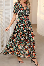 LuckeLadybug Fit & Flare floral and maxi dress with short sleeves and a cinched waist