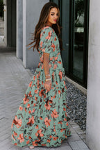 LuckeLadybug LLC Floral Fit & Flare and maxi dress in green with vibrant flower patterns