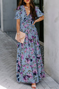 LuckeLadybug LLC Floral Fit & Flare and maxi dress in blue with short sleeves for a stylish summer look
