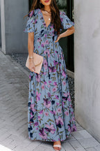 LuckeLadybug LLC Floral Fit & Flare and maxi dress in blue with short sleeves for a stylish summer look