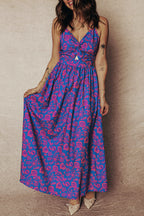 LuckeLadybug LLC Fit & Flare dress in blue with floral print, perfect summer and maxi dress.